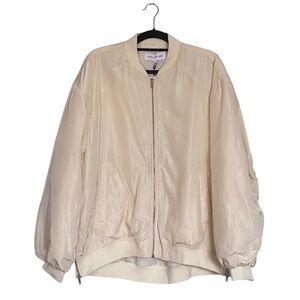 Jacquie The Label Lira Bomber Jacket Cream Zip Pockets Womens Size Large NWT